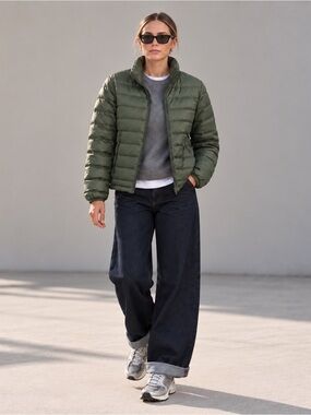 Quince Womens Lightweight Goose Down Packable Puffer Jacket Olive Green Loden XL